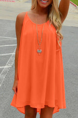 Crochet Detail Ruffle Hem Short Chiffon Dress