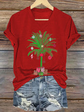 Florida Merry Christmas Palm Tree Printed V-neck T-shirt