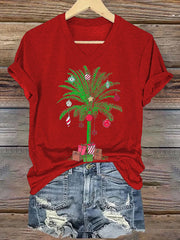 Florida Merry Christmas Palm Tree Printed V-neck T-shirt