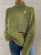 Christmas Tree Print Knit Turtleneck Pullover Sweater