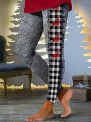 Christmas Plaid Elk Print Leggings