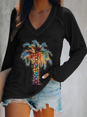 Casual V-Neck Printed Long Sleeve T-Shirt