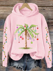 Christmas Palm Tree Print Hooded Sweatshirt