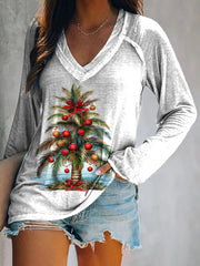 Florida Christmas Watercolor Palm Tree Long Sleeve T-Shirt