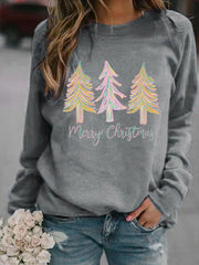 Women's Casual Merry Chrismas Print Long Sleeve Sweatshirt