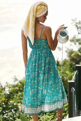 Boho Floral Patchwork Print Split Spaghetti Dress