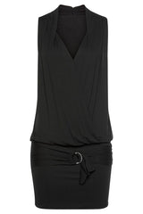 Wrap Buckle Detail Draped Side Sleeveless Dress