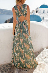Floral Print Cut Out Split Side Maxi Dress