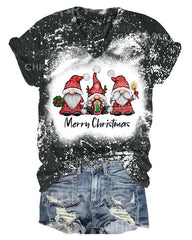 Women Merry Christmas Gnomes Print T-Shirt