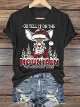 Go Tell Him Christmas Printed Round Neck Short Sleeve T-Shirt