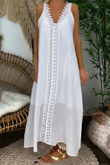 Guipure Lace Trim Split Hem Maxi Dress