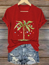 Christmas Palm Tree Print V-Neck T-Shirt