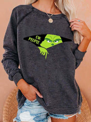 EW People Christmas Print Casual Crewneck Sweatshirt