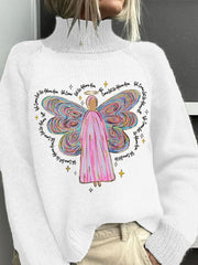 Christmas Angel Print Casual Turtleneck Top