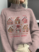 "Gingerbread Kisses & Christmas Wishes" Christmas Gingerbread Graphic Printed Knit Turtleneck Pullover Sweater