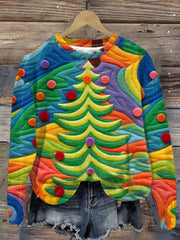 Colorful Christmas Tree Casual Print Long Sleeve Sweatshirt