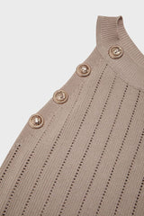 Rib-Knit Button Decor Sleeveless Bodycon Dress