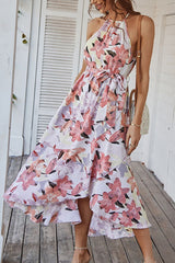 Allover Floral Print Ruffle Trim Dress