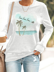 Retro Florida Merry Christmas Beach Palm Tree Print Sweatshirt