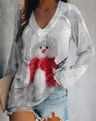 Vintage Christmas Snowman Print Top