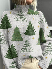 Lovely Christmas Tree Art Print Knit Turtleneck Pullover Sweater