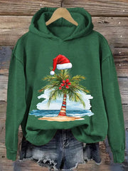 Christmas Palm Tree Print Hooded Sweatshirt