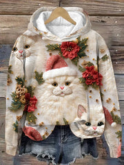 Cute Christmas Cat Print Hoodie