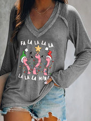 Christmas Flamingo Print Crew Neck Sweatshirt