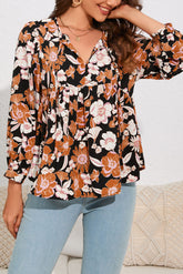Floral Shirring Babydoll Top