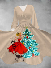 Retro A Very Merry Christmas Long Sleeve Printed Dress