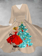 Retro A Very Merry Christmas Long Sleeve Printed Dress