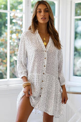 Casual Polka Dot Asymmetric Beach Shirt Dress