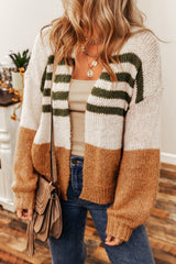 Flaxen Colorblock Striped Open Cardigan