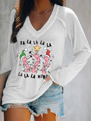 Christmas Flamingo Print Crew Neck Sweatshirt