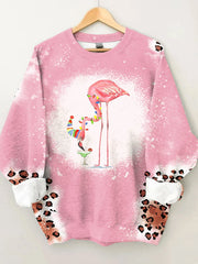 Merry Christmas Flamingo Leopard Print Casual Sweatshirt