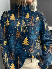 Christmas Tree Print Knit Turtleneck Pullover Sweater