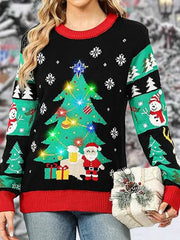 Women Christmas Print Casual Round Neck Sweater