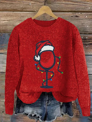 Christmas Wine Print Crew Neck Sweatshirt
