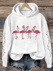 Christmas Colorful Lights Flamingo Holiday Casual Hoodie