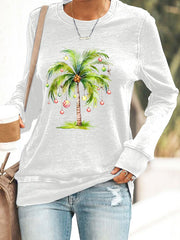 Casual Christmas Palm Tree Printed Long Sleeve Sweatshirt