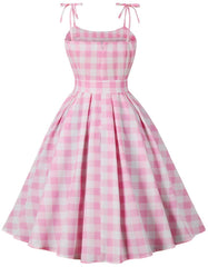 Barbie Pink Plaid Striped Skater Midi Dress