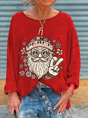 Christmas Santa Claus Hippie Peace Sign Love and Peace Print T-Shirt