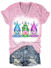 Hello Spring Gnomes Glitter V Neck T-shirt