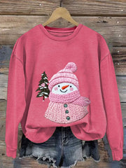 Embroidery Christmas Cute Snowman Print Casual Sweatshirt