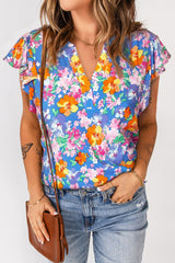 Floral Print Flutter Sleeve Blouse