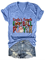 Santa's Favorite Football Player Print Casual T-Shirt