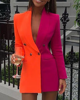 Colorblock Patchwork Long Sleeve Blazer Dress