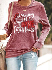 Diedming Of A Wine Christmas Print Casual Sweatshirt