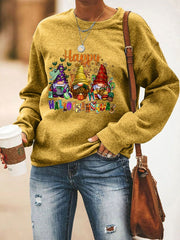 Happy Hallothanksmas Gnome Print Sweatshirt