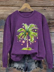 Casual Christmas Palm Tree Printed Long Sleeve Sweatshirt